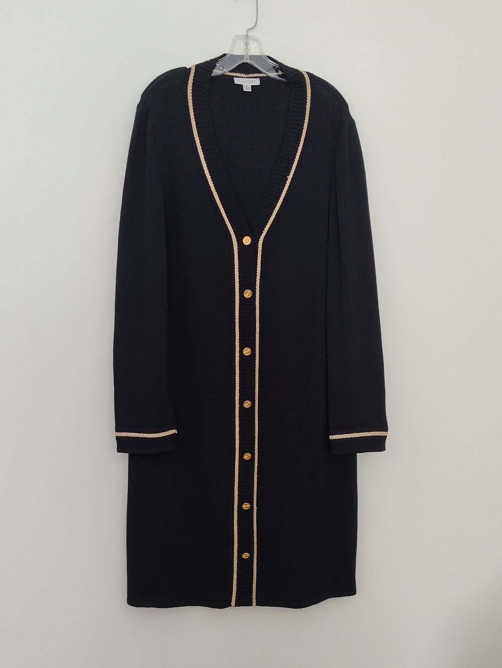St. John Sport Black Long Cardigan with Gold Buttons and Trim